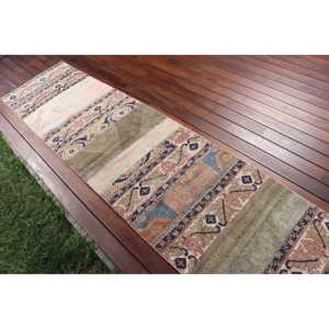 Alfombra Vintage, Alfombra Turca de 2.3x10.1 pies, Alfombra de Lana con Diseño Floral Azul y Rosa - Product Image 3