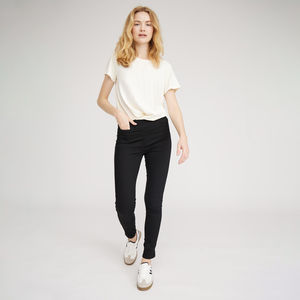 Camiseta informal de cuello redondo para mujer, cómoda Camiseta de algodón de manga corta de verano alto, estampado personalizado, Anti-Pilling, Color liso - Product Image 5