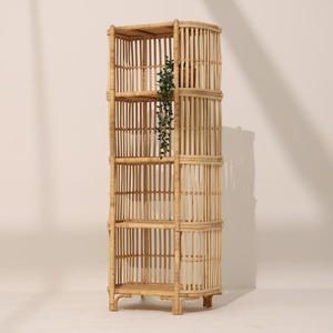 Durable Rattan Bookshelf <b>Tall</b> Wicker Display Cabinet Natural Rattan <b>Storage</b> Rack Handmade for Bedroom Living Room Decor - Product Image 1