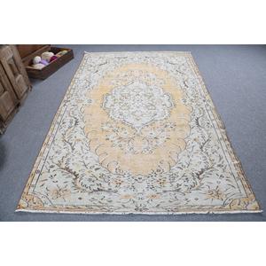 Tapis turc 5,4 x 8,8 pieds, motif plantes et arbres jaunes, tapis vintage en laine - Product Image 1