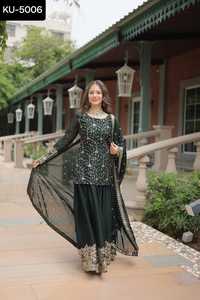 Indien traditionnel Rangoli soie Salwar Kameez costume lourd paillettes fil brodé conception travail pour les femmes traditionnel pakistanais - Product Image 4