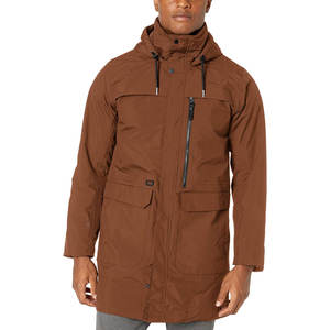 Longue veste matelassée en toile avec capuche pour hommes, vêtements d'extérieur d'hiver pour temps froid, avec logo à l'avant. - Product Image 1