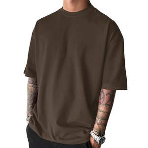 Camiseta Cuadrada con Logotipo Personalizado, Estilo Urbano, Holgada, de Algodón Grueso, con Patrón Sólido, Hombros Caídos, Corte Cuadrado para Hombre - Product Image 4