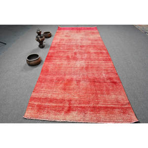 Tapis Turc Vintage Moderne 4.6X11.5 ft Rouge Grande Surface Laine Patchwork Latex 10mm Abstrait pour Couloir Rectangulaire Roomrug - Product Image 1