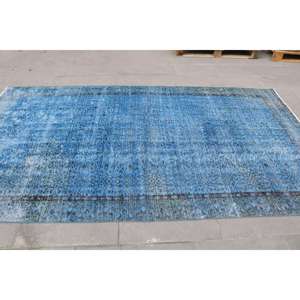 Alfombra Turca de 5.4x9.7 pies, Alfombra Vintage, Alfombra Azul a Rayas de Lana - Product Image 3