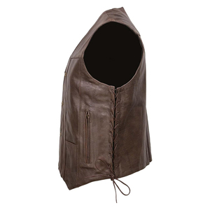Chaleco de cuero auténtico para hombre, chaleco de cuero marrón Retro con bolsillos laterales, cuello en V, chaleco para motociclista, chalecos de estilo 2025 hechos a medida de alta calidad - Product Image 2