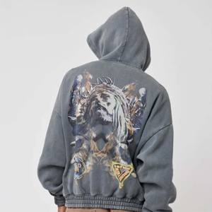 Sudadera con capucha con cremallera y hombros caídos para hombre, efecto lavado Vintage con impresión Digital DTG, mezcla de algodón 100% para invierno - Product Image 3