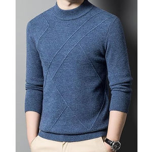 Stylish <b>Men's</b> Winter Mock <b>Turtleneck</b> <b>Jumper</b> With Diagonal Textured Knit Ready For Wholesale And Custom Logo <b>Men</b> Sweater - Product Image 6