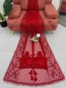 Màu Đỏ Ấn Độ Thiết Kế Tinh Khiết Mềm <span class=keywords><strong>Net</strong></span> Saree, Đẹp Thêu Làm Việc Và Trình Tự Làm Việc Biên Giới Cho Đám Cưới Và Bên Mặc - Product Image 3