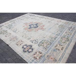 Alfombra Turca Extra Grande de 9.7x12.4 pies, Alfombra Vintage, Alfombra de Lana Azul y Blanca de Estilo Suroeste - Product Image 2