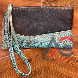 Nuevo estilo occidental piel de vaca Real tallado cuero muñequera embrague diseño hecho a mano multiuso mujeres monederos gran oferta borla cartera - Product Image 1