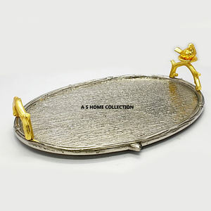 Traditional Style Aluminum Latest Arrival Shiny Silver Color Amazing Gold Handle <b>Tray</b> Home Decoration <b>Party</b> Used <b>Tray</b> - Product Image 1