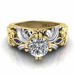 Elegante estilo redondo diamante chapado en oro dos tonos 925 Plata estilo Art Nouveau anillo de compromiso para mujer moda - Product Image 6