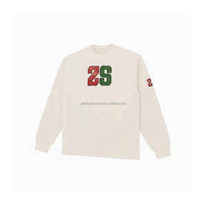 Sudadera de algodón de peso pesado GSM 330 de alta calidad, tela crema lisa, bordado en la espalda, logotipo personalizable, sudaderas básicas - Product Image 3