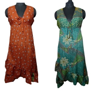 Vintage estilo Venta caliente impreso floral de seda Sari vestido para mujeres de verano de moda elegante vestido de moda - Product Image 4