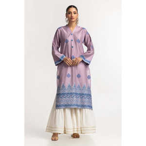 Camisa Jacquard Morada Khadi para Mujer con Decoración de Encaje Bordado, Tallas XL, Blusa de Oficina, Chifón, Popelina, Lino; Temporada de Otoño - Product Image 4