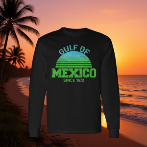 T-shirt vintage a maniche lunghe con tramonto sul Golfo del Messico, categoria promozionale Political Since 1672 - Product Image 1