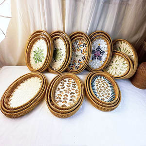 سلة راتان لتزيين الفنادق، سلة راتان منسوجة لتخزين الخبز، صينية محمولة، سلة راتان دائرية بلون أخضر وبني - Product Image 1