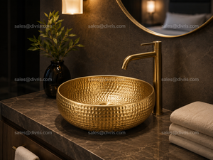 DIVRIS DRC-2026 Lavabo vasque rond en laiton martelé fait main, finition polie, style rustique pour salle de bain, épaisseur 3-5mm, compatible robinet - Product Image 5
