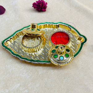 จานลายใบไม้ชุบทองดีไซน์เนอร์งานแฮนด์เมดแผ่น Chawal Thali's มีขอบแตกต่างกันแผ่นเสียงสำหรับคนนิยม - Product Image 6