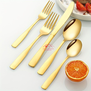 Gold Plated for Home and Wedding Usage Dinnerware <b>Flatware</b> Sets Brass 5 Pieces Cutlery Set - Product Image 3