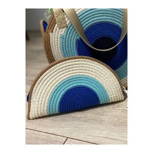 Set di portafogli a tracolla in paglia blu lavorato a mano