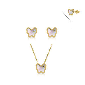 Butterfly & CZ Stone Fine Jewelry Set Gold Earrings and <b>Necklace</b> with Dazzling <b>Crystal</b> for Women - Product Image 1