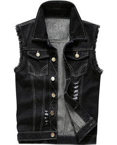 Chaleco personalizado de alta calidad para hombre, transpirable, negro, vaquero, OEM, bolsillos, estilo informal, algodón, sin mangas, nuevo chaleco vaquero para niños - Product Image 2