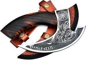 Hot Selling High Quality Hand Forged High Carbon Steel Etched Pizza <b>Axe</b> Pizza Slicer <b>Viking</b> Pizza Cutter With Leather Sheath - Product Image 4
