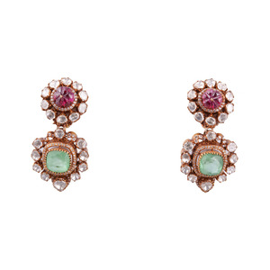 Majestic Maharani <b>Emerald</b> Gajaah 925 Silver Polki Diamond Ruby <b>Emerald</b> Earrings <b>Set</b> Gold Finish Royal Bridal Jewellery - Product Image 1