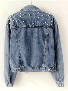 Veste en jean pour femme OEM avec rivets, couleur unie, décontractée, tendance automne-printemps - Product Image 5