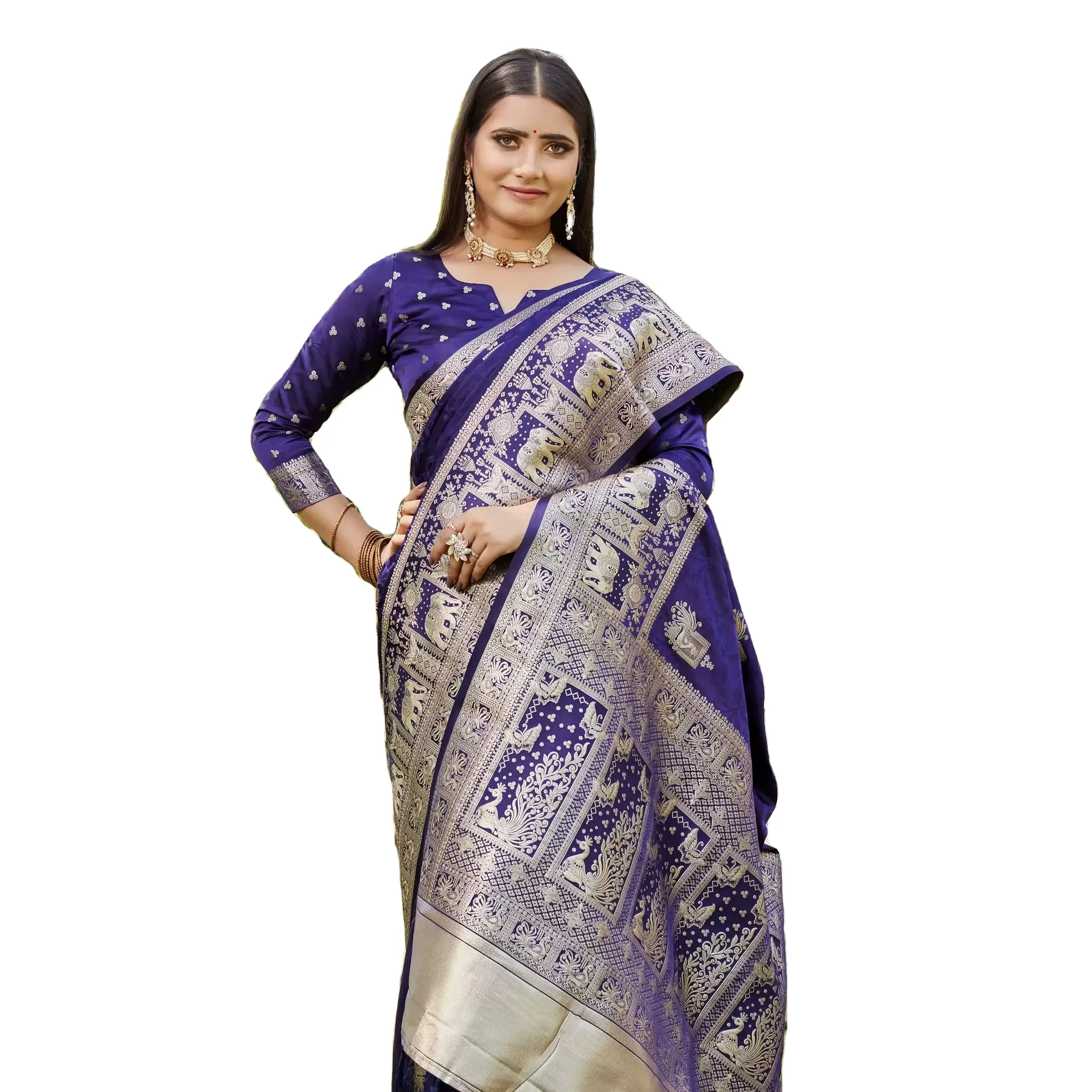 Hermosos y Premium saris de satén Premium hechos a mano reales intensamente hechos a mano para la venta en línea