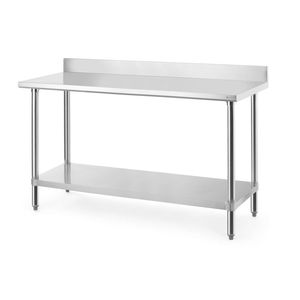 HENDI Budget Line 1600x600x(H)950mm <b>Work</b> <b>Table</b> with Splashback <b>for</b> Kitchen Storage - Product Image 1