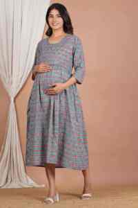 Vestido de Maternidad Posparto de Algodón Indio Artesanal para Mujeres Embarazadas, Bata de Lactancia, Vestido Minimalista de Fabricante - Product Image 5