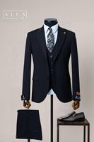 Costume Classique Respirant Homme Simple Boutonnage 80% Laine 20% Polyester Coupe Slim Col V Idéal Bureau ou Événements En Stock