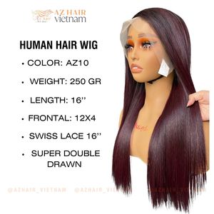 Peluca de cabello humano liso de hueso de color rojo burdeos Super doble dibujado 5 Kim K Closureg nudos blanqueados cabello crudo vietnamita - Product Image 2