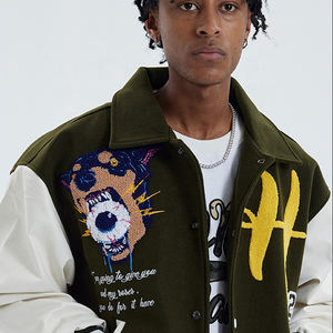 Venta caliente Letterman chaqueta personalizada de talla grande chaquetas de hombre mangas de cuero de oveja chenille bordado invierno hombres chaqueta universitaria - Product Image 6