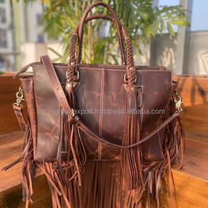 กระเป๋าโท้ทหนังวัวมีพู่ขนาดใหญ่สำหรับผู้หญิงกระเป๋าช้อปปิ้งมีพู่ชิ้นใหญ่ดีไซน์ใหม่จากนักออกแบบตะวันตก - Product Image 5