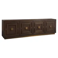 Console multimédia longue - Meuble TV extra large avec miroir, design glamour moderne et grand espace de rangement