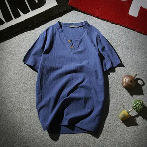 Camiseta Urbana Personalizada de Alta Calidad con Estampado, Camisetas de Felpa Francesa, Camiseta de Manga Corta, Camisetas Gráficas Cortadas para Hombre con Botones Delanteros - Product Image 3