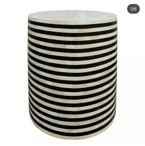 Mesa auxiliar con incrustaciones de hueso Hexagonal para decoración del hogar, mesa de centro redonda con incrustaciones geométricas, muebles de mesa de color blanco - Product Image 5