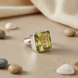 Bague en argent 925 avec citrine carrée pour femmes, bijoux élégants en cristal de pierres précieuses - Product Image 3