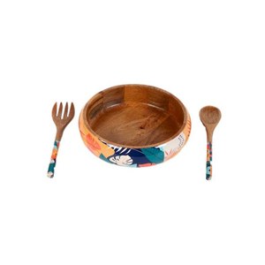 Cuenco para servir comida Meena de madera de forma redonda de calidad de lujo con cuchara y tenedor, utensilios de cocina para el hogar, cuenco de tamaño personalizado - Product Image 3