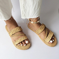 Nouvelles pantoufles marocaines pour femmes, sandales en paille pour la maison et l'hôtel, chaussures pour femmes et hommes, tongs en jacinthe d'eau