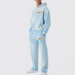 OEM/ODM hecho a medida precio barato de secado rápido para hombre Sunfade Zip up chándal de gran tamaño 100% algodón francés Terry transpirable conjunto - Product Image 1