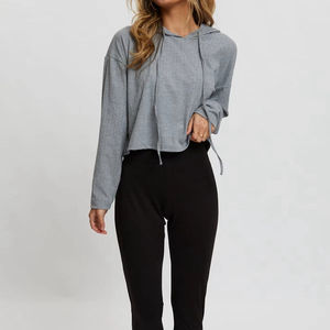 Último estilo mujeres sudaderas con capucha Crop Top suave algodón acanalado suelta ajuste Sudadera con capucha de gran tamaño calle en blanco suave cómodo sudaderas con capucha OEM - Product Image 4