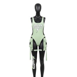 Traje de Baño Premium para Mujer en Nailon y Spandex GSM, Color Verde Menta con Paneles Laterales Negros, Logotipo Personalizado por Transferencia Térmica - Product Image 1