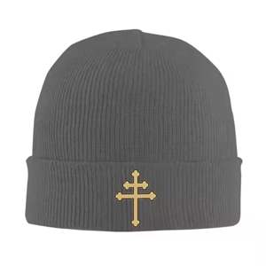 Croix de Lorraine Croix d'Anjou Or Tricoté Chapeau Femmes Hommes Skellies Bonnets Automne Hiver Chapeau Franc-Maçonnerie Hip Hop Melon Cap - Product Image 1