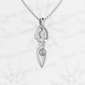 Collier unisexe en argent sterling massif 925 plaqué rhodium avec pendentif déesse religieuse de la fertilité en zircon cubique de 25 mm et chaîne de 18 pouces - Product Image 1