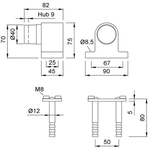 2024.02 Amortiguador de Puerta de Aluminio de 70 mm de Altura, Plateado, con Montaje de Espiga, Dispositivo Asistencial KWS - Product Image 3